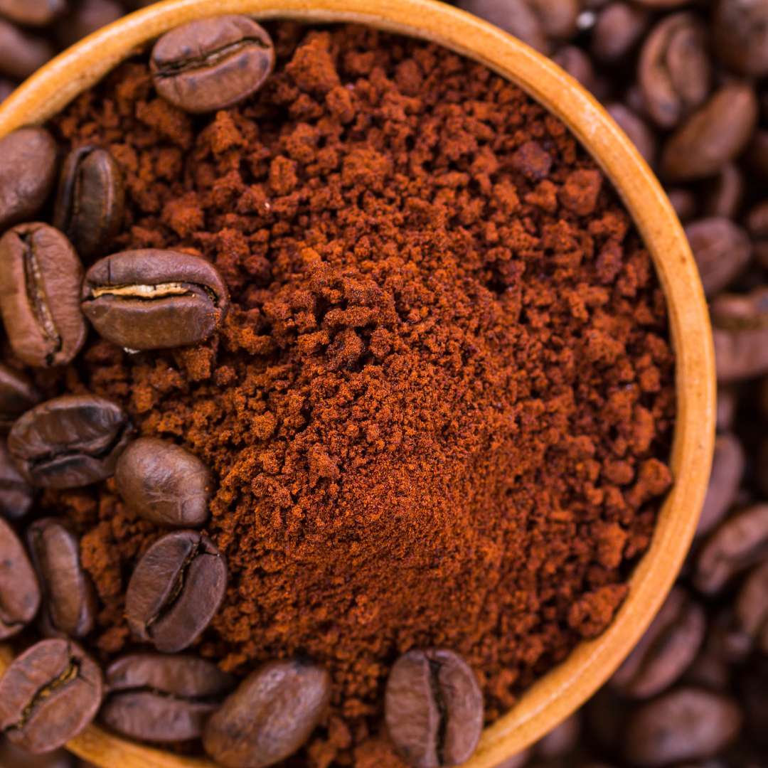 Ground Turkish coffee and coffee beans in a bowl, showcasing premium Turkish coffee online from Caffeeegy Co