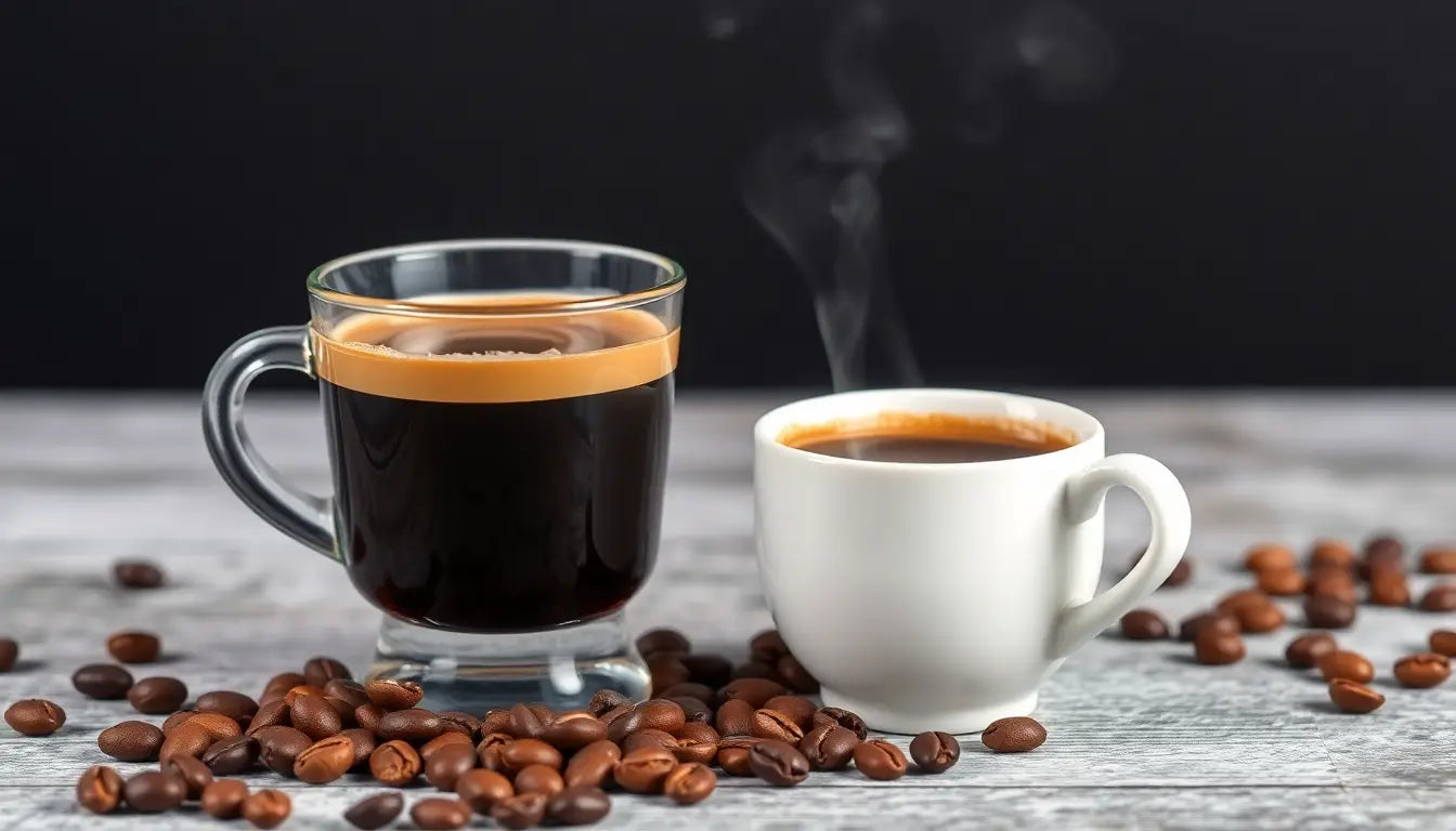 Caffeeegy espresso beans review showcasing brewed espresso and coffee with roasted beans