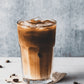 Chilled glass of iced coffee made with premium ice coffee powder served over ice