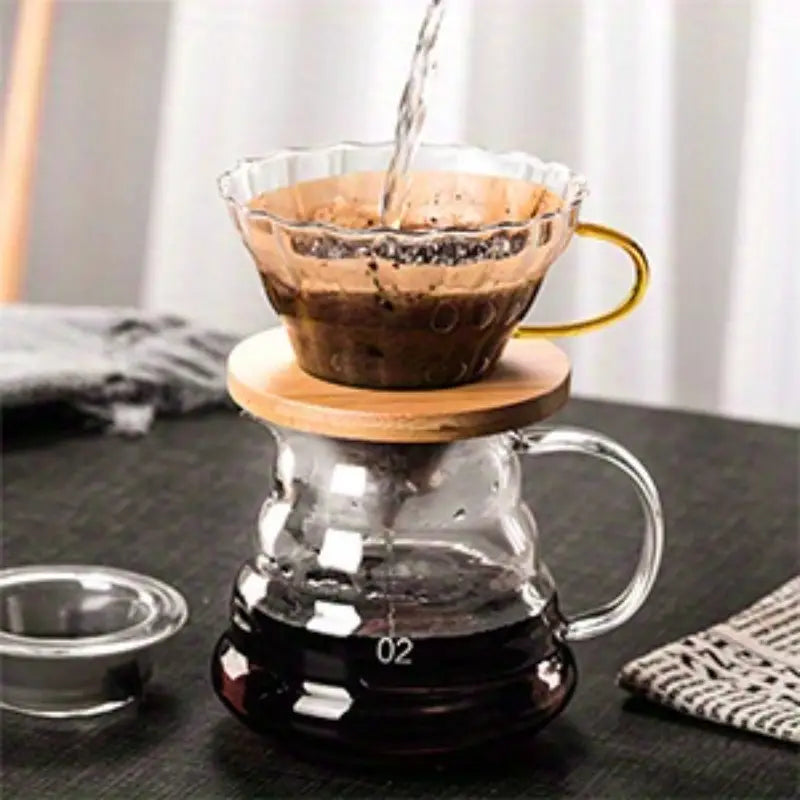 Pouring hot water over coffee grounds in glass pour-over brewer with premium specialty coffee beans Egypt