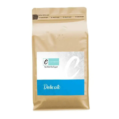 Caffeeegy.Co Delicato premium espresso coffee blend in a resealable bag for fresh brewing