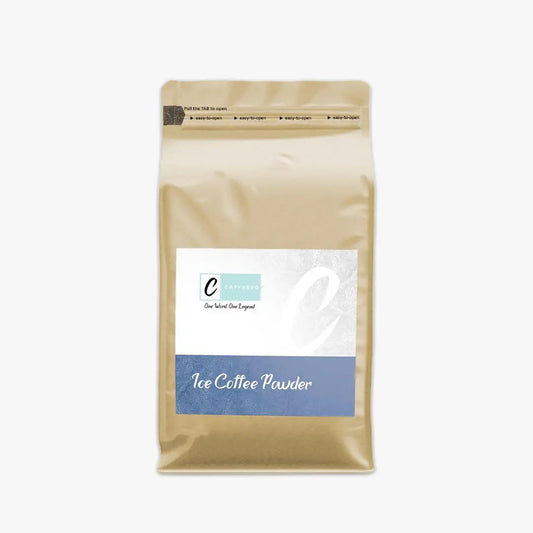 Caffeeegy.Co ice coffee powder pouch labeled best ice coffee in Egypt for refreshing drinks