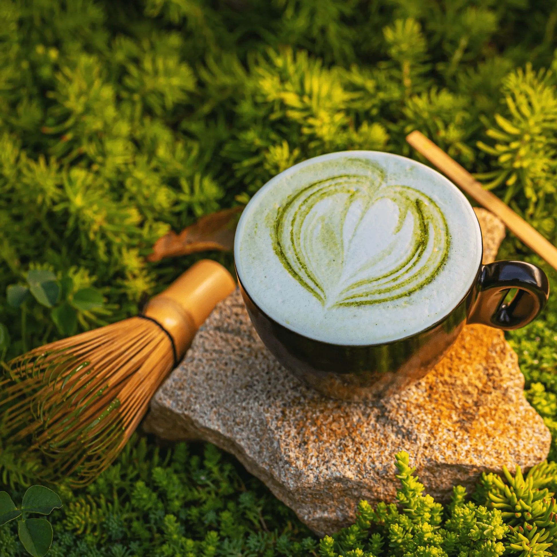 Caffeeegy.Co premium matcha latte powder in a latte with heart design