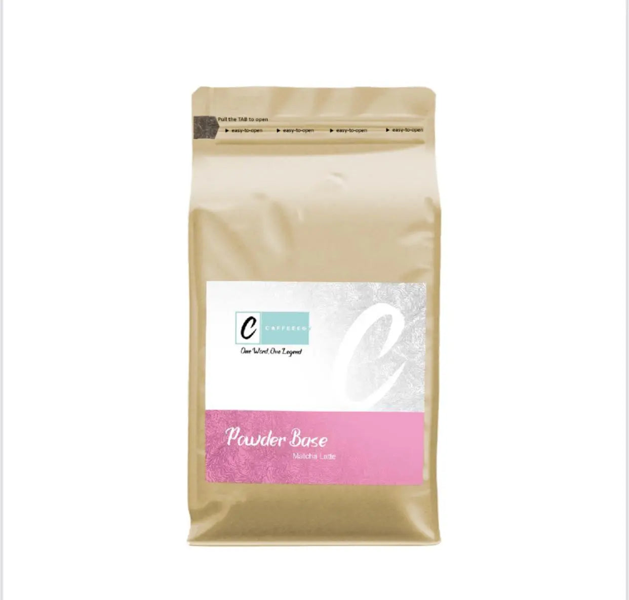 Caffeeegy.Co premium matcha latte powder in a resealable bag for delicious lattes