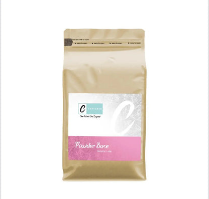 Caffeeegy.Co premium matcha latte powder in a resealable bag for delicious lattes
